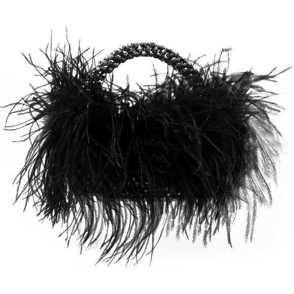 Handmade Ostrich Feather & Beaded Clutch - Sophisticated Evening Purse for Women - Picture 1 of 2